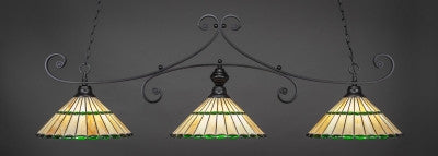  Curl 3 Light Bar In Matte Black Finish With 15.5" Honey Glass & Green Jewels Tiffany Glass (353-MB-977) - lights