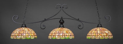  Curl 3 Light Bar In Matte Black Finish With 15" Rosetta Tiffany Glass (353-MB-988) - lights