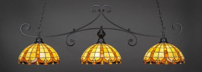  Curl 3 Light Bar In Matte Black Finish With 14.5" Butterscotch Tiffany Glass (353-MB-989) - lights