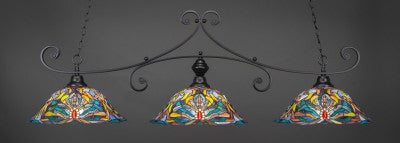  Curl 3 Light Bar In Matte Black Finish With 19" Kaleidoscope Tiffany Glass (353-MB-990) - lights