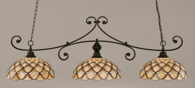  Curl 3 Light Bar In Matte Black Finish With 16" Honey & Brown Scallop Tiffany Glass (353-MB-993) - lights