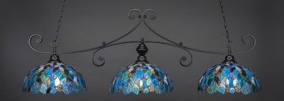  Curl 3 Light Bar In Matte Black Finish With 16" Blue Mosaic Tiffany Glass (353-MB-995) - lights