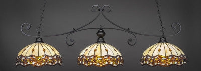  Curl 3 Light Bar In Matte Black Finish With 16" Roman Jewel Tiffany Glass (353-MB-997) - lights