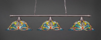  Oxford 3 Light Bar In Brushed Nickel Finish With 19" Kaleidoscope Tiffany Glass (373-BN-990) - lights