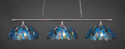  Oxford 3 Light Bar In Brushed Nickel Finish With 16" Blue Mosaic Tiffany Glass (373-BN-995) - lights