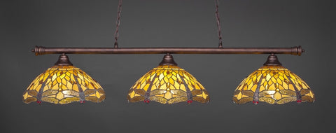 Oxford 3 Light Bar In Bronze Finish With 16" Amber Dragonfly Tiffany Glass - lights