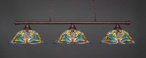  Oxford 3 Light Bar In Bronze Finish With 19" Kaleidoscope Tiffany Glass (373-BRZ-990) - lights