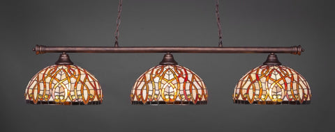  Oxford 3 Light Bar In Bronze Finish With 15" Persian Nites Tiffany Glass - lights