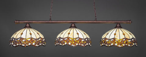  Oxford 3 Light Bar In Bronze Finish With 16" Roman Jewel Tiffany Glass (373-BRZ-997) - lights