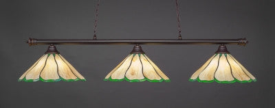  Oxford 3 Light Bar In Dark Granite Finish With 16" Honey & Hunter Green Flair Tiffany Glass (373-DG-913) - lights