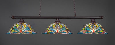  Oxford 3 Light Bar In Dark Granite Finish With 19" Kaleidoscope Tiffany Glass (373-DG-990) - lights