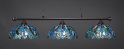  Oxford 3 Light Bar In Dark Granite Finish With 16" Blue Mosaic Tiffany Glass (373-DG-995) - lights
