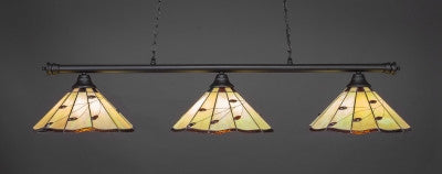 Oxford 3 Light Bar In Matte Black Finish With 16" Autumn Leaves Tiffany Glass (373-MB-926) - lights