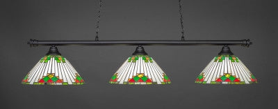  Oxford 3 Light Bar In Matte Black Finish With 15" Green Sunray Tiffany Glass (373-MB-937) - lights