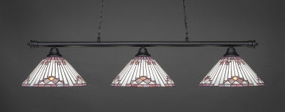  Oxford 3 Light Bar In Matte Black Finish With 15" Purple Sunray Tiffany Glass (373-MB-938) - lights