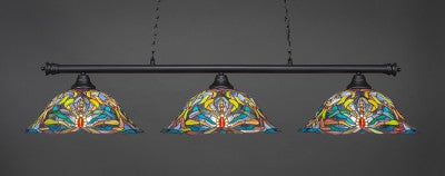  Oxford 3 Light Bar In Matte Black Finish With 19" Kaleidoscope Tiffany Glass (373-MB-990) - lights