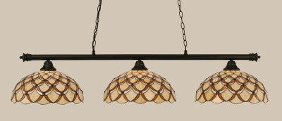  Oxford 3 Light Bar In Matte Black Finish With 16" Honey & Brown Scallop Tiffany Glass (373-MB-993) - lights