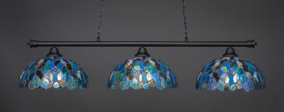  Oxford 3 Light Bar In Matte Black Finish With 16" Blue Mosaic Tiffany Glass (373-MB-995) - lights