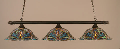  Round 3 Light Bar In Dark Granite Finish With 19" Kaleidoscope Tiffany Glass (383-DG-990) - lights