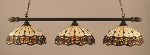  Round 3 Light Bar In Dark Granite Finish With 16" Roman Jewel Tiffany Glass - lights