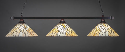  Square 3 Light Bar In Black Copper Finish With 16" Sandhill Tiffany Glass (803-BC-911) - lights