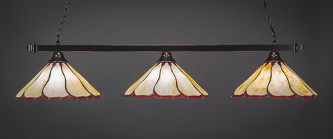  Square 3 Light Bar In Black Copper Finish With 16" Honey & Burgundy Flair Tiffany Glass (803-BC-916) - lights