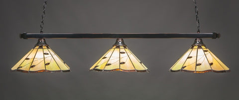  Square 3 Light Bar In Black Copper Finish With 16" Autumn Leaves Tiffany Glass - lights