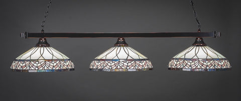  Square 3 Light Bar In Black Copper Finish With 16" Royal Merlot Tiffany Glass - lights