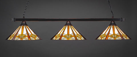  Square 3 Light Bar In Black Copper Finish With 16" Hampton Tiffany Glass (803-BC-961) - lights