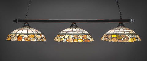  Square 3 Light Bar In Black Copper Finish With 16" Cobblestone Tiffany Glass - lights