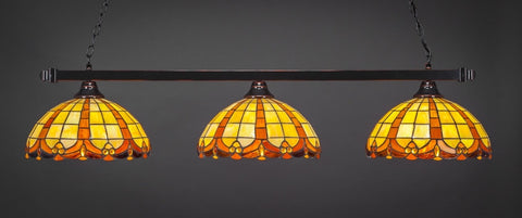  Square 3 Light Bar In Black Copper Finish With 14.5" Butterscotch Tiffany Glass (803-BC-989) - lights