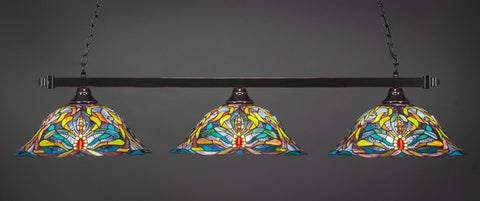  Square 3 Light Bar In Black Copper Finish With 19" Kaleidoscope Tiffany Glass (803-BC-990) - lights