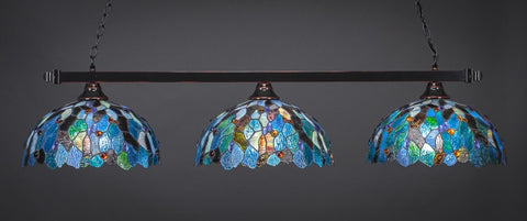  Square 3 Light Bar In Black Copper Finish With 16" Blue Mosaic Tiffany Glass (803-BC-995) - lights