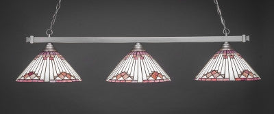  Square 3 Light Bar In Brushed Nickel Finish With 15" Purple Sunray Tiffany Glass (803-BN-938) - lights
