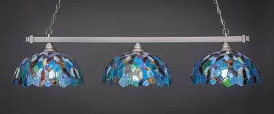  Square 3 Light Bar In Brushed Nickel Finish With 16" Blue Mosaic Tiffany Glass (803-BN-995) - lights