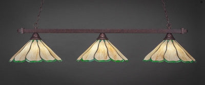  Square 3 Light Bar In Bronze Finish With 16" Honey & Hunter Green Flair Tiffany Glass (803-BRZ-913) - lights