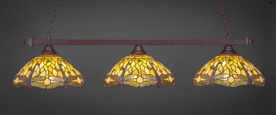  Square 3 Light Bar In Bronze Finish With 16" Amber Dragonfly Tiffany Glass (803-BRZ-946) - lights