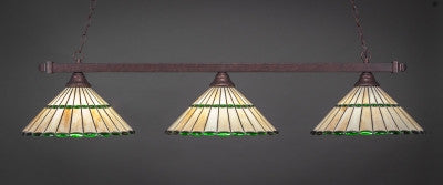  Square 3 Light Bar In Bronze Finish With 15.5" Honey Glass & Green Jewels Tiffany Glass (803-BRZ-977) - lights