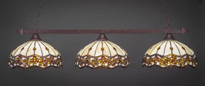  Square 3 Light Bar In Bronze Finish With 16" Roman Jewel Tiffany Glass (803-BRZ-997) - lights