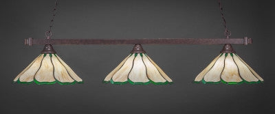  Square 3 Light Bar In Dark Granite Finish With 16" Honey & Hunter Green Flair Tiffany Glass (803-DG-913) - lights