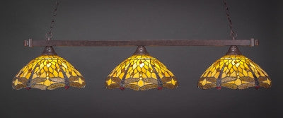  Square 3 Light Bar In Dark Granite Finish With 16" Amber Dragonfly Tiffany Glass (803-DG-946) - lights