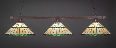  Square 3 Light Bar In Dark Granite Finish With 15.5" Honey Glass & Green Jewels Tiffany Glass (803-DG-977) - lights