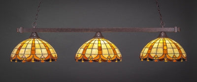  Square 3 Light Bar In Dark Granite Finish With 14.5" Butterscotch Tiffany Glass (803-DG-989) - lights