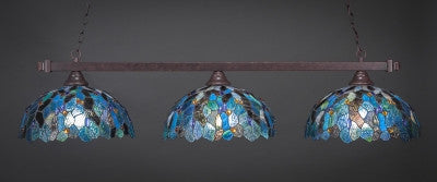  Square 3 Light Bar In Dark Granite Finish With 16" Blue Mosaic Tiffany Glass (803-DG-995) - lights