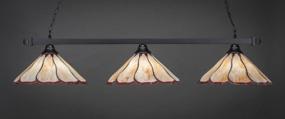  Square 3 Light Bar In Matte Black Finish With 16" Honey & Burgundy Flair Tiffany Glass (803-MB-916) - lights