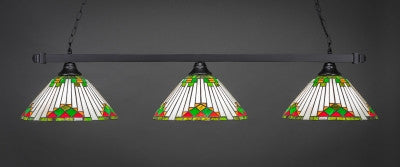  Square 3 Light Bar In Matte Black Finish With 15" Green Sunray Tiffany Glass (803-MB-937) - lights