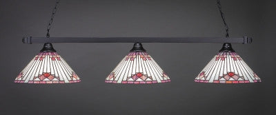  Square 3 Light Bar In Matte Black Finish With 15" Purple Sunray Tiffany Glass (803-MB-938) - lights