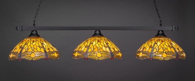  Square 3 Light Bar In Matte Black Finish With 16" Amber Dragonfly Tiffany Glass (803-MB-946) - lights