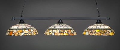  Square 3 Light Bar In Matte Black Finish With 16" Cobblestone Tiffany Glass (803-MB-973) - lights
