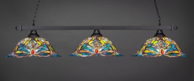  Square 3 Light Bar In Matte Black Finish With 19" Kaleidoscope Tiffany Glass (803-MB-990) - lights